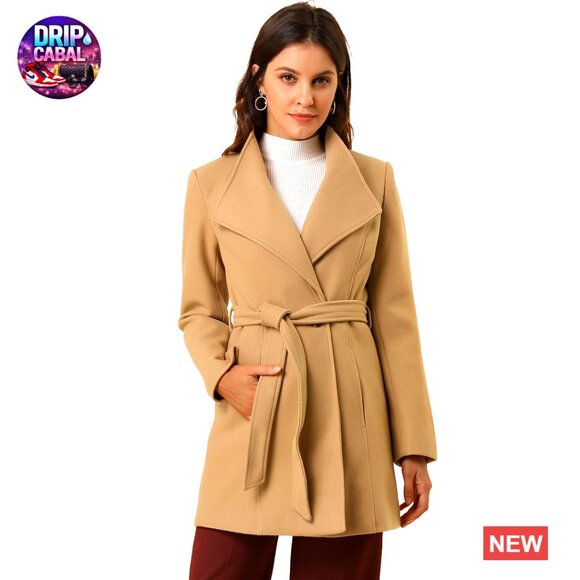 Classic Pea Coat Belted Trench Overcoat Long Sleeve Elegant Winter Outerwear